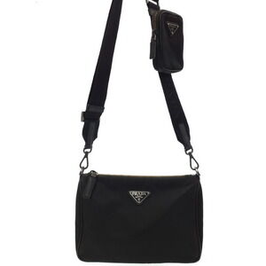Prada ReNylon Saffiano Leather Shoulder Bag shoulder strap pouch Black